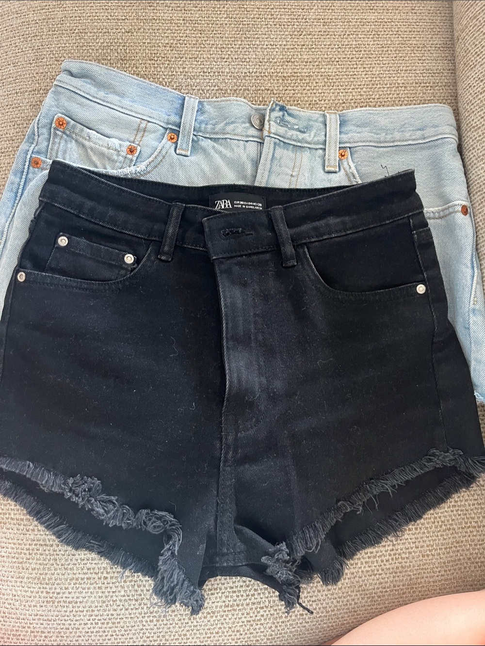 Zara  and Levi’s  Frayed-Hem Denim Shorts